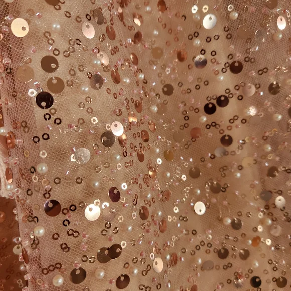 Dreamy Pink Heart-Sequined & Pearl Ball Gown Feathered & Corseted